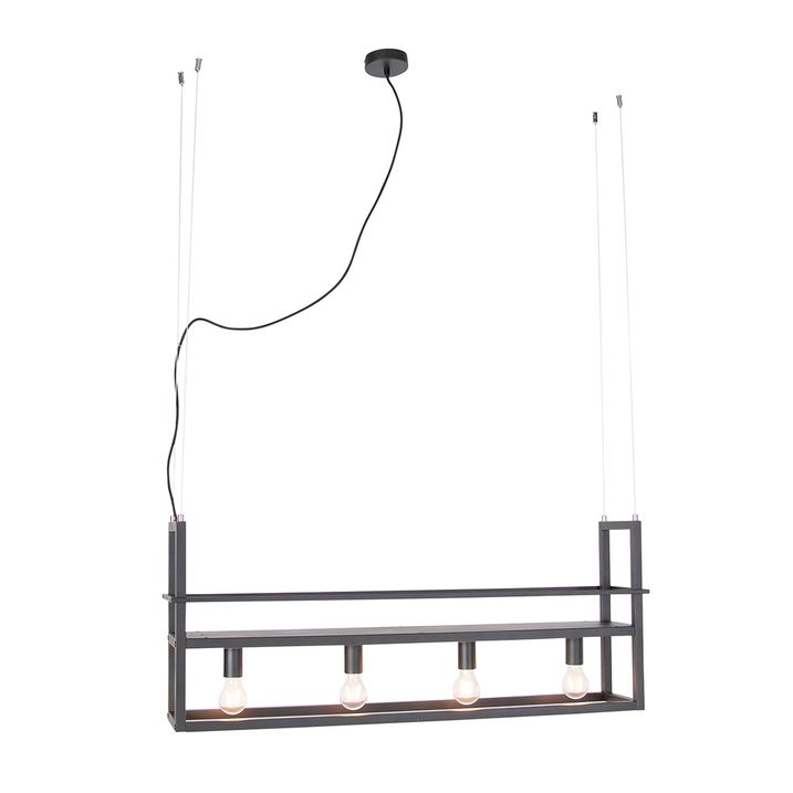Průmyslové závěsné svítidlo černé se 4-světelným regálem - Cage Rack