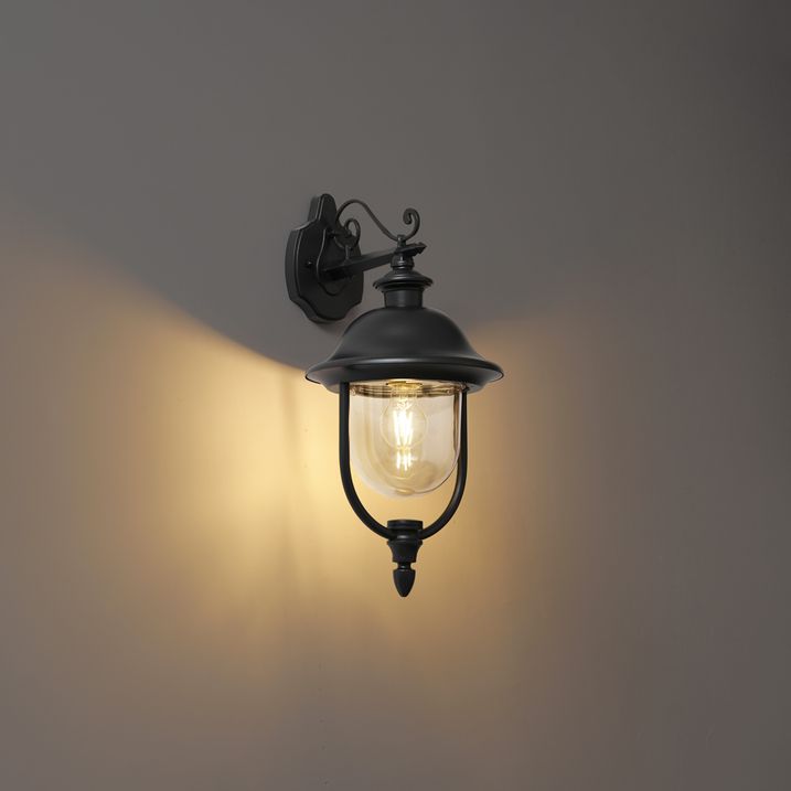 Lampada da parete classica da esterno nera con plastica IP44 - Genoa
