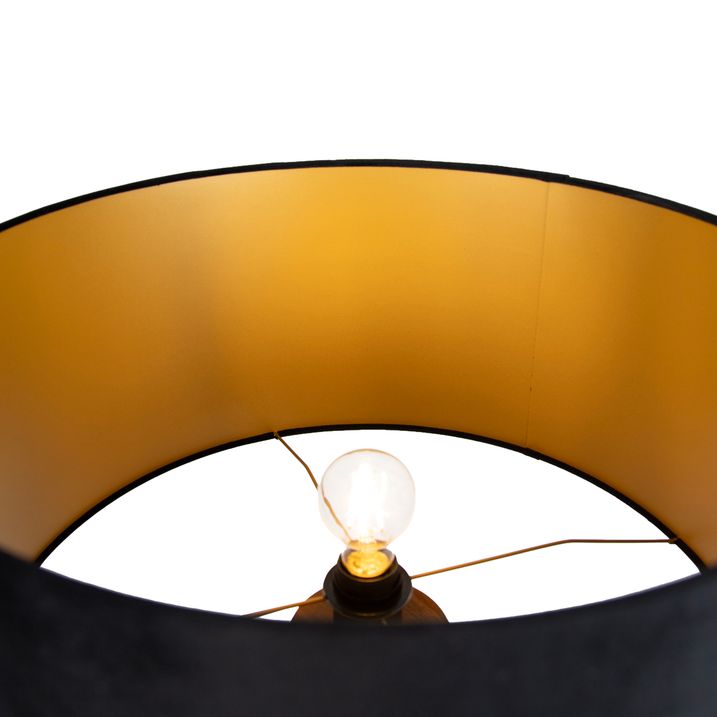 Gulvlampe valnøtttre med svart skjerm med gullinteriør 50 cm - Tripod Classic
