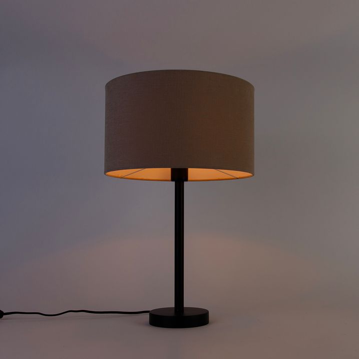 Nowoczesna lampa stołowa czarna z jasnobrązowym abażurem z tkaniny 35 cm - Simplo