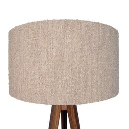 Nowoczesna-lampa-podłogowa-drewno-orzechowe-z-beżowym-abażurem-bouclé-50cm---Tripod-Classic