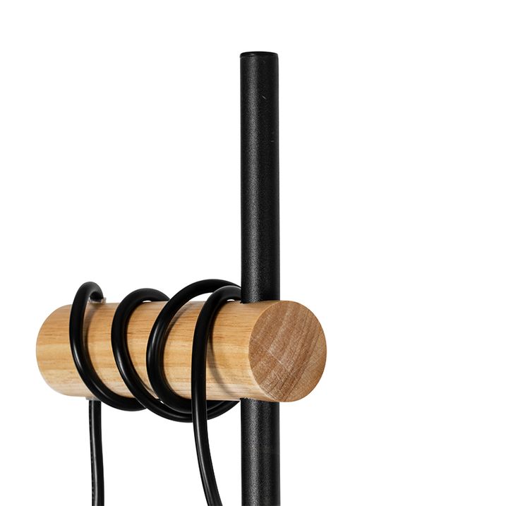 Landelijke vloerlamp zwart met hout 2-lichts met kap - Dami Frame