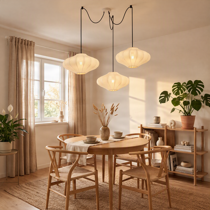Japandi viseća lampa bež 50cm 3-svjetla - Plu