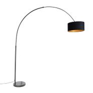 Lámpara-de-arco-negra-con-pantalla-de-terciopelo-negro-con-dorado-50-cm---XXL