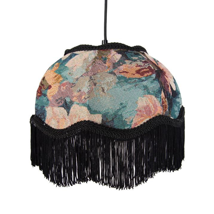 Hanglamp zwart met bloemen kap en witte binnenkant 31,5cm 3-lichts - Cava