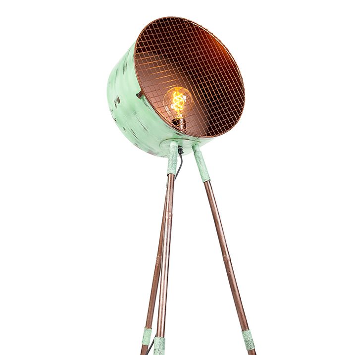 Vintage Floor Lamp on Bamboo Tripod Green with Copper - Barrel