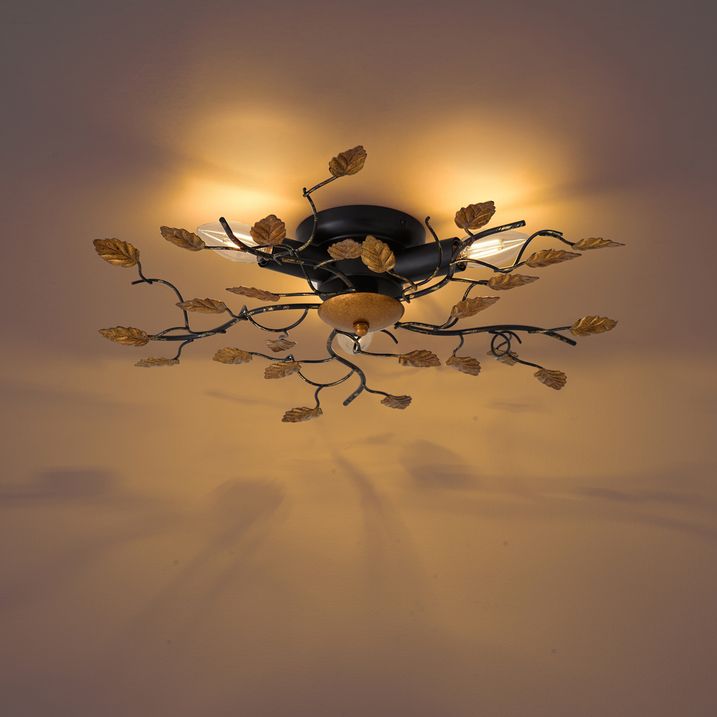Vintage Ceiling Light Black with Gold 50 cm 3-Light - Foglie