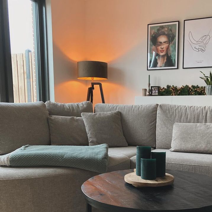 Vloerlamp tripod zwart met taupe kap en goud 50 cm - Puros