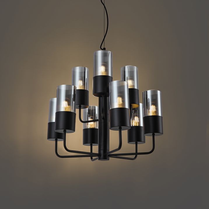 Lustre moderne noir avec verre fumé 9 lumières - Laura