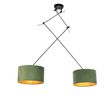 Hengende-lampe-sort-med-grønne-og-gullfløyelslampeskjermer-35-cm-2-lys---Blitz