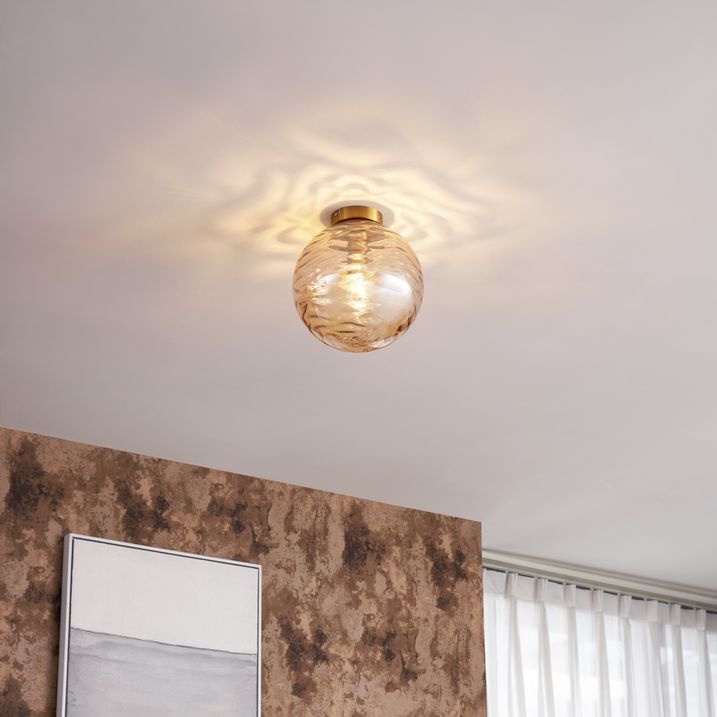 Design Deckenleuchte Messing mit Amber-verlaufenem Glas - Pillon