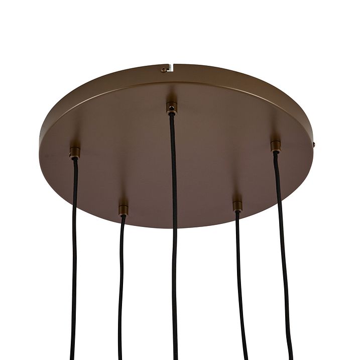 Suspension Chic d'Hôtel Bronze Foncé avec Verre Ambré 5 Lumières - Stavelot