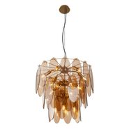 Lampada-a-sospensione-Art-Déco-oro-con-vetro-ambrato-ovale-14-luci---Mochan