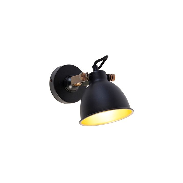 Průmyslová nástěnná lampa černá se zlatem nastavitelná - Liko
