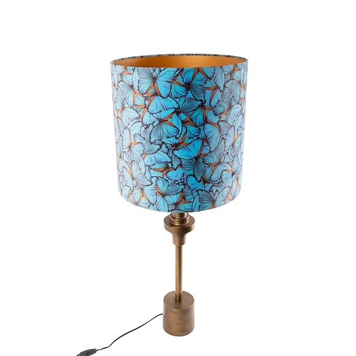 Stolní lampa bronzová s sametovým stínítkem s motýlím vzorem 40 cm - Diverso