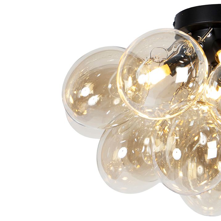 Plafoniera de design neagră cu sticlă chihlimbar 4 lumini - Uvas