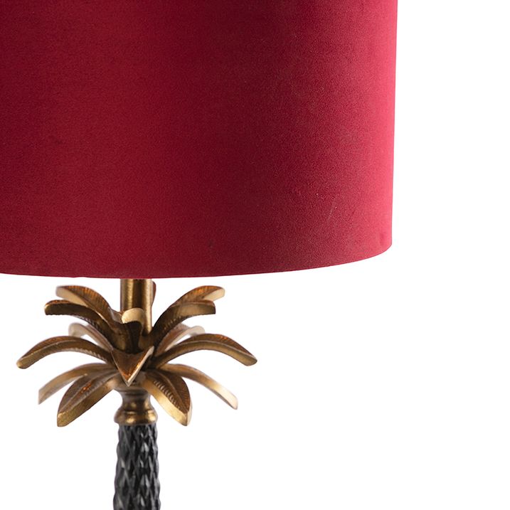 Stolní lampa Art Deco bronzová s červeným sametovým stínítkem 35 cm - Areka