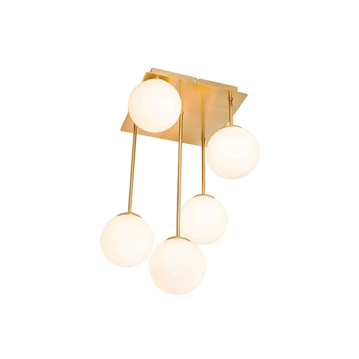 Moderne Deckenleuchte Gold mit Opalglas 5-Licht - Athen