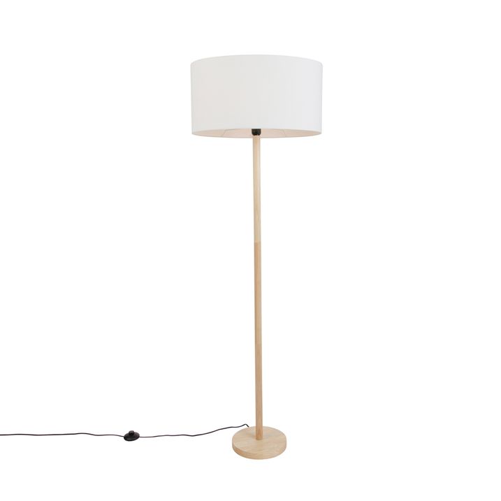 Lesena stoječa svetilka z ovalnim platnenim senčilom bela 50 cm - Mels