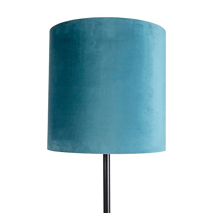 Lampa stojąca z aksamitnym abażurem w kolorze niebieskim z elementami złota 40 cm - Simplo