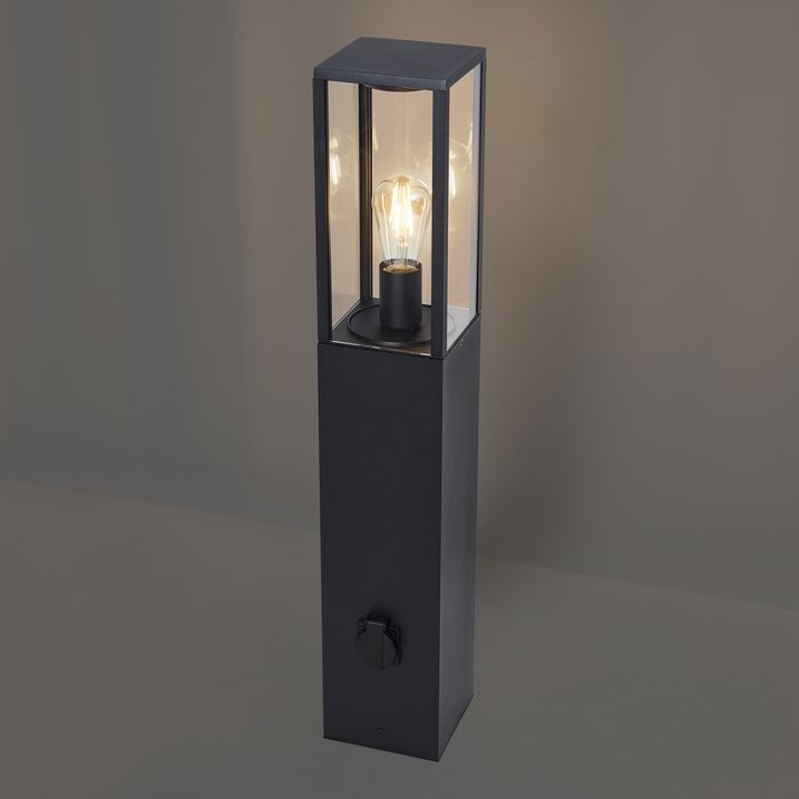 Moderna spoljna podna lampa crna 80cm sa utičnicom IP44 - Charlois