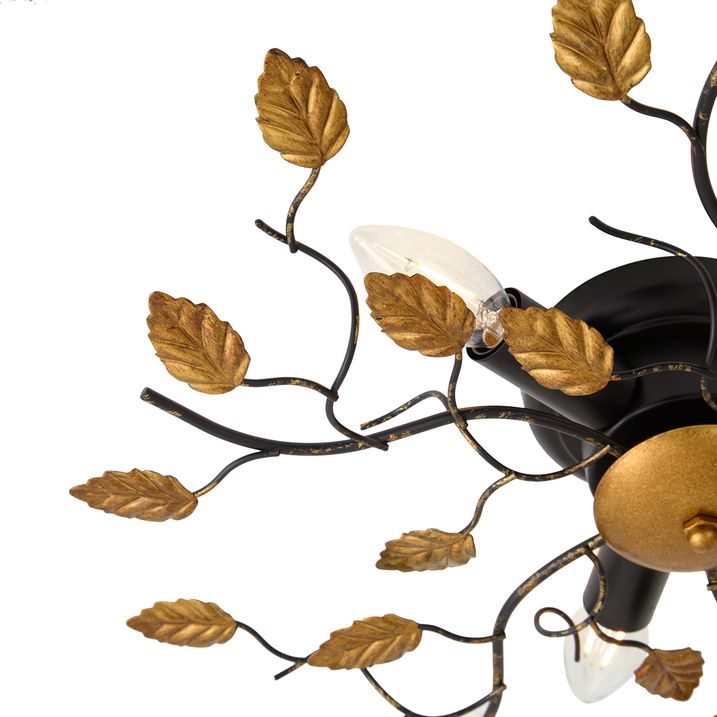 Vintage Ceiling Light Black with Gold 50 cm 3-Light - Foglie