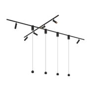 Sistema-di-illuminazione-a-binario-moderno-nero-con-6-faretti-e-4-lampade-a-sospensione-Easylift-monofase---Slimline-Uzzy-Tira