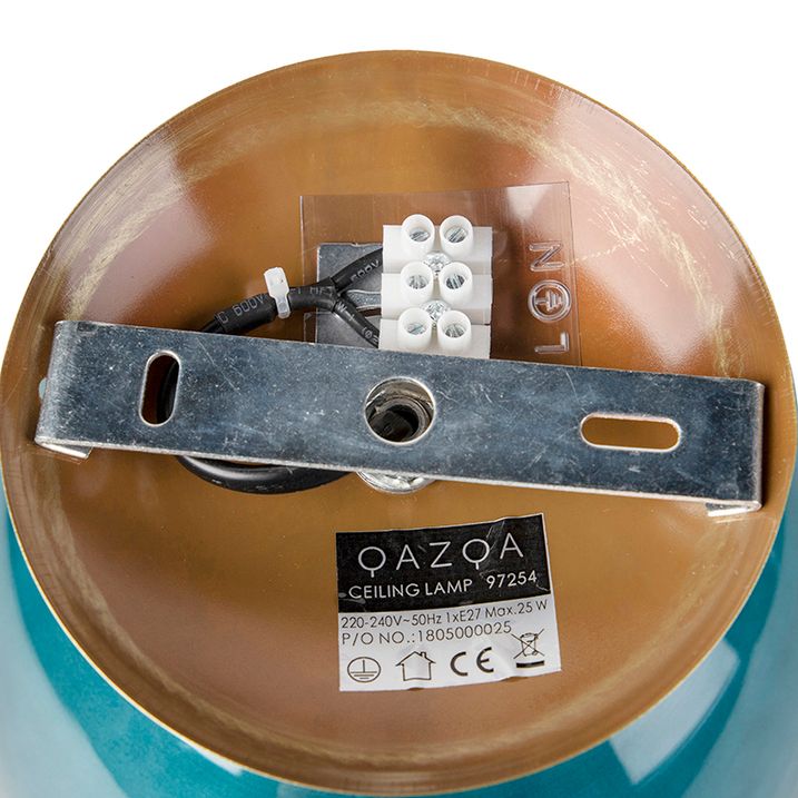 Lampa sufitowa art deco mosiądz z oceanicznym niebieskim szkłem - Pallon