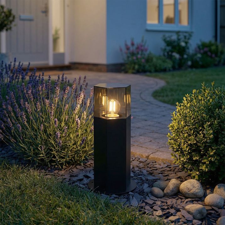 Aussen-Stehleuchte schwarz mit Rauchglas sechseckig 30 cm - Denmark