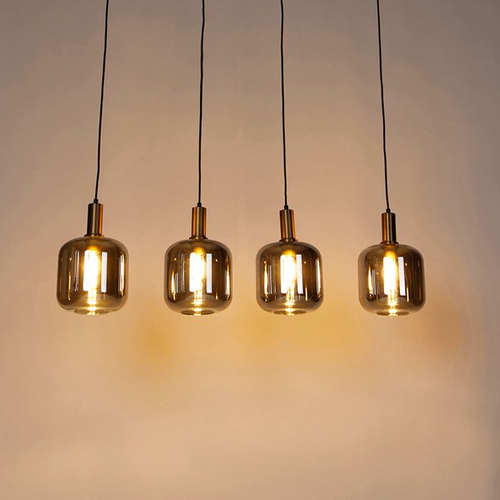 Lámpara colgante de diseño negra con cristal dorado y ahumado 4 luces - Zuzanna