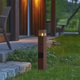 Industrieel buiten paaltje roestbruin met smoke glas 50cm met schemersensor - Denmark