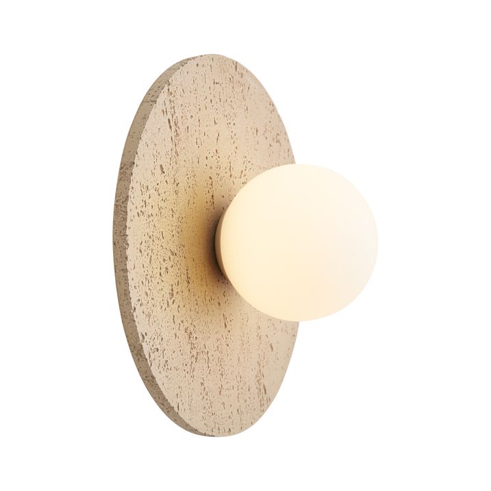 Japandi wandlamp naturel steen rond met opaal glas - Josie