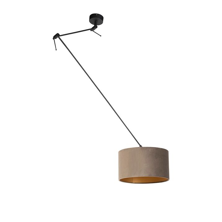 Hengende lampe svart med taupe fløyelskjerm med gull 35 cm - Blitz