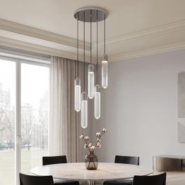 Suspension design chromée avec verre nervuré 5 lumières - Walcott