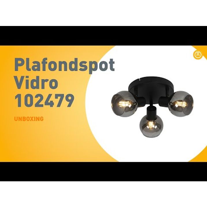Takspotlight svart med rökglas 3-ljus - Vidro