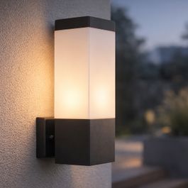 Moderna spoljna zidna lampa tamno siva sa opal staklom - Malios
