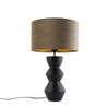 Design Table Lamp Black Velvet Shade Taupe with Gold 35 cm - Alisia