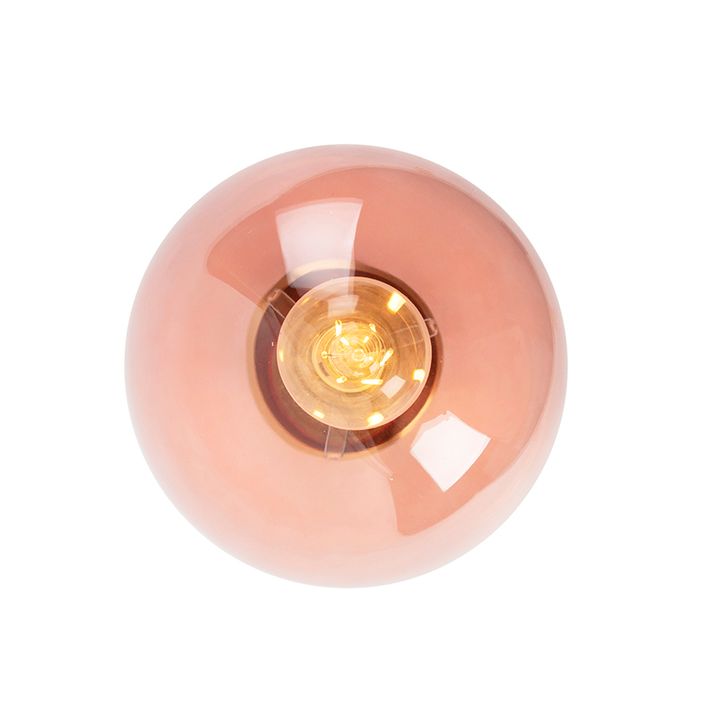 Art Deco taklampa mässing med rosa glas - Pallon
