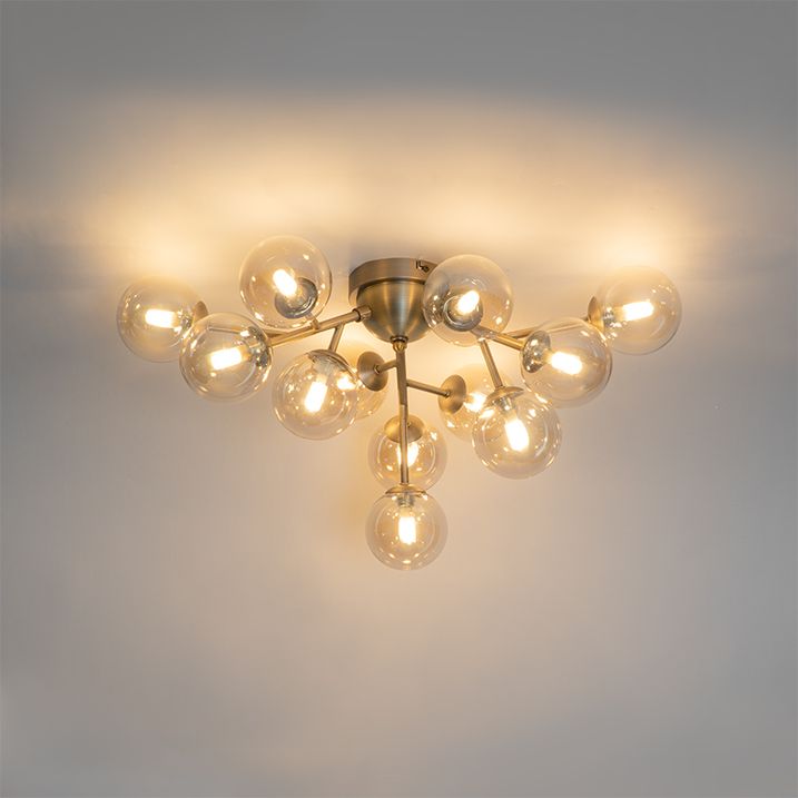 Stropní svítidlo Art Deco bronzové s jantarovým sklem 12-světlo - Bianca