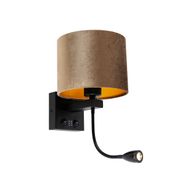 Zidna-svjetiljka-crna-s-braon-plišanom-nijansom-18-cm---Brescia