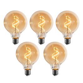 5'li Set E27 Kısılabilir LED Ampul Spiral Filament G95 Altın 4W 270 lm 2100K