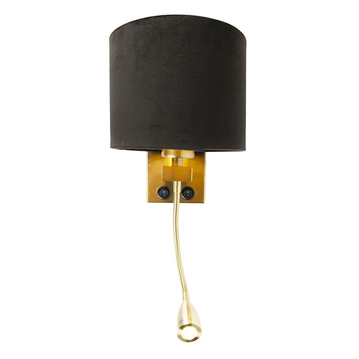 Lampada da parete moderna in ottone con paralume in velluto nero - Brescia