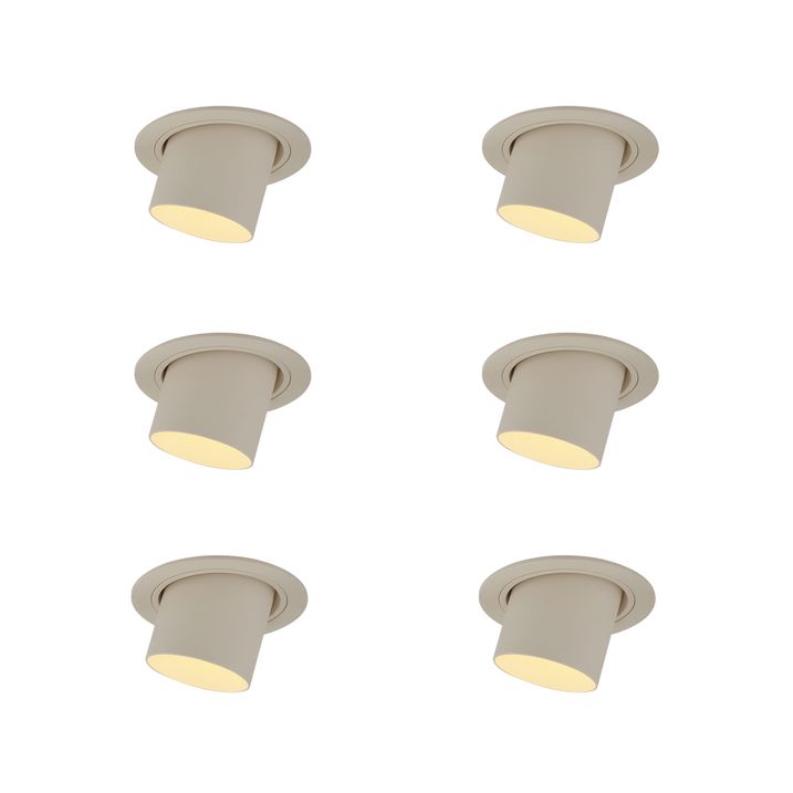 Set van 6 inbouwspots beige GU10 50mm rond draai- en kantelbaar - Installa