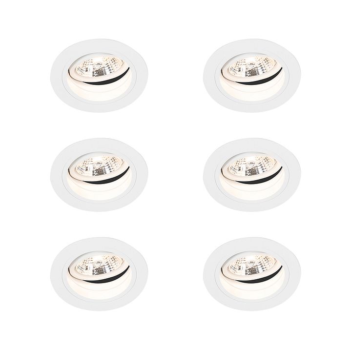Set 6 becuri Punct încastrat rotund reglabil alb - Chuck 70