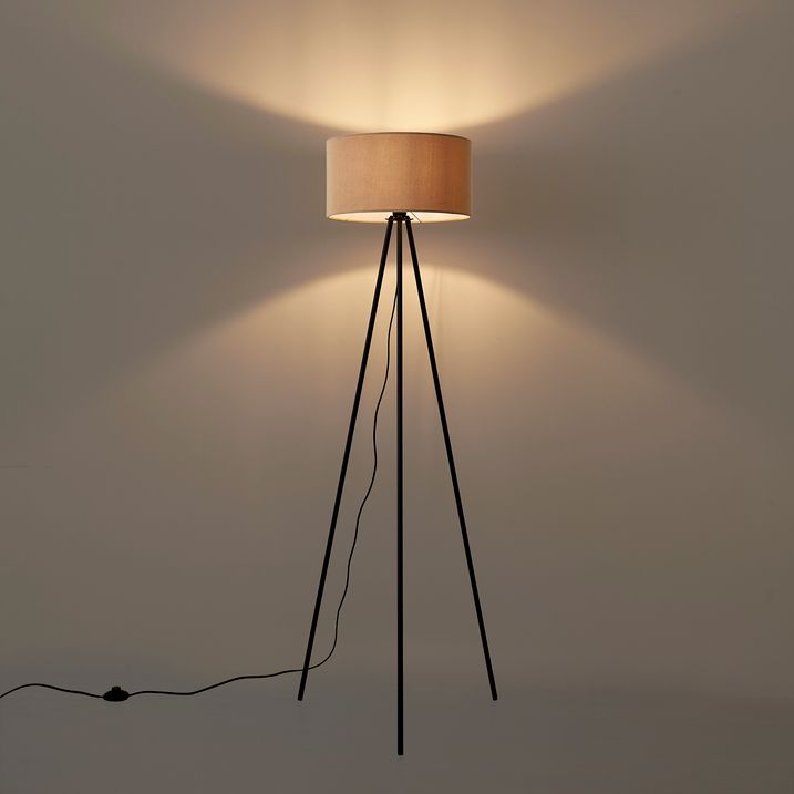 Moderne tripod vloerlamp taupe met velours kap - Luz