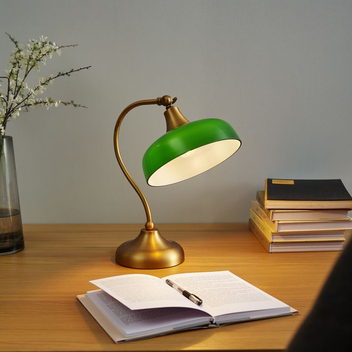 Classic Table Lamp Bronze with Green Opal Glass - Clerk