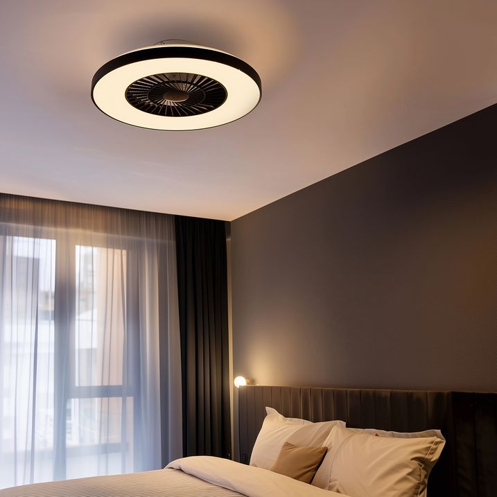 Plafondventilator zwart met ster effect 60cm incl. LED dimbaar met afstandsbediening - Climo