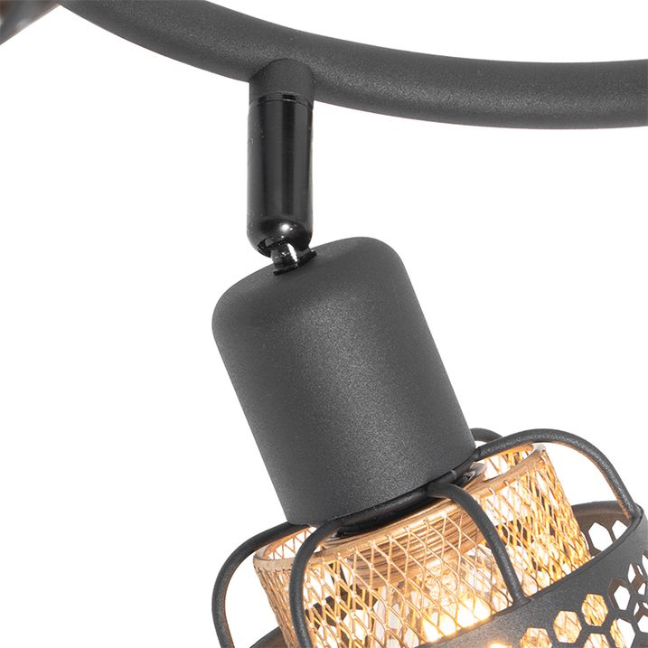 Plafón de diseño negro con dorado 3-luces redondo - Noud