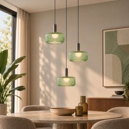 Designerska lampa wisząca grafitowa z zielonym szkłem, zintegrowany LED, 3-stopniowo ściemnialna, 3-punktowa Easylift - Fiera