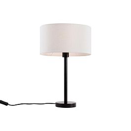 Lámpara de mesa negra con pantalla ovalada de lino blanca de 35 cm - Simplo